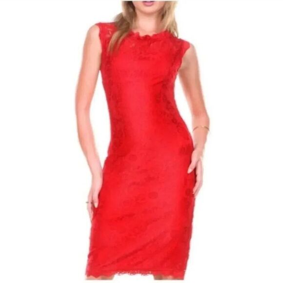 Stanzino Red Lace Dress Stretchy size Medium NWT - Picture 1 of 16